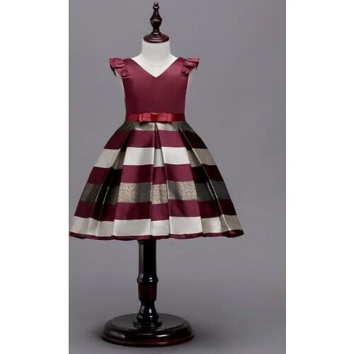 Sleeveless Children Kids Baby Girls Princess Bowknot Dress High Waist Pleated Striped Formal Party Dresses For Little Ladies