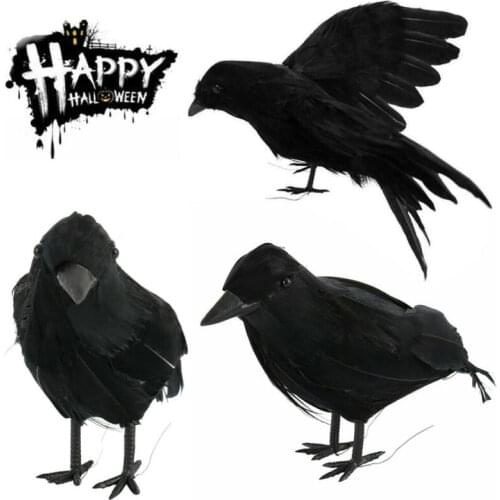 Halloween Artificial Black Crow Props Realistic Raven Spooky Feathered Crows House Decor Figurines