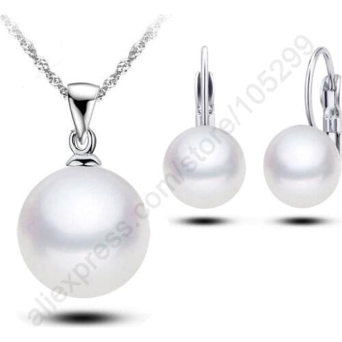 Hot New Jewellery Jewelry Sets 12MM Natural Freshwater Pearl Pendant Necklace Hoop Ear Lever Earrings