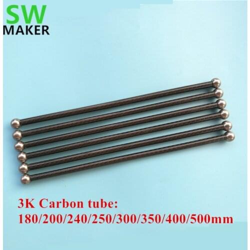 180mm-500mm 3K carbon tube Diagonal Push Rod + 10mm dia metal ball for Rostock Delta Kossel/TEVO 3D printer