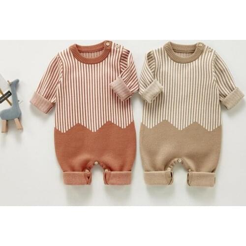 2021 Autumn New Baby Boy Long Sleeve Romper Cotton Newborn Striped Jumpsuit Knitted Sweater Overalls Girls Clothes