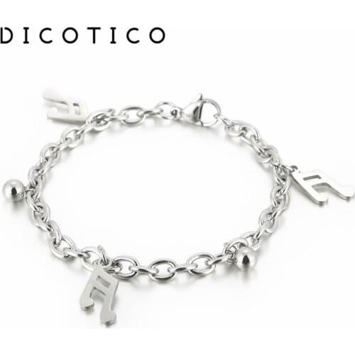 Creative Wristband Bracelets For Women Cuban Chain Beads Pulseras Stainless Steel Musical Note Bracelet Jewelry Wholesale Items