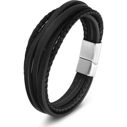 XQNI Multi-Layer of Genuine Leather Bracelet For Male Magnetic Clasp Black/Brown Color Braided Bracelet&Bangle For Birthday Gift