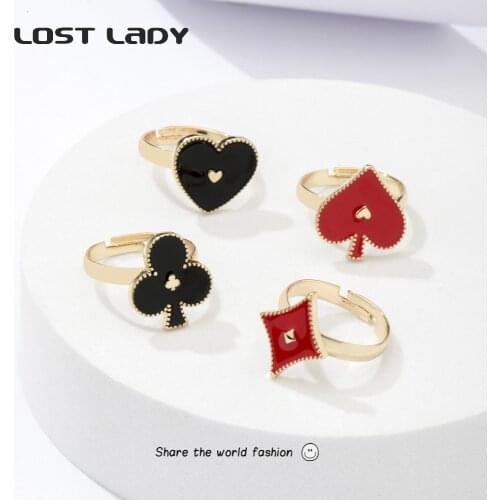 Lost Lady Fashion Playing Card Rings Statement Lucky Poker Rings for Women Boho Female Hiphop Finger Jewelry Accessories