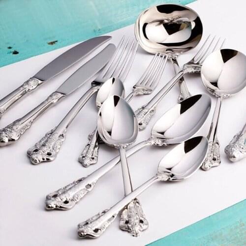 Western Luxury Dinnerware set Stainless steel Wedding Silverware Knife Fork knife Restaurant Tableware Christmas Gift 12pcs/set