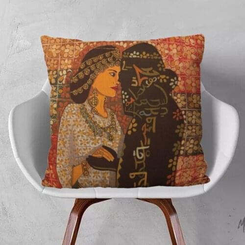 Assyrian Lady Face Throw Pillow Cover Cushion Case 45X45cm Beige Linen Kissenbezug Living Room Home Decoration