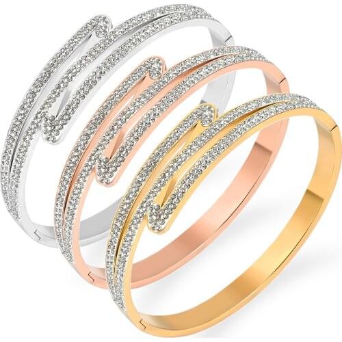 2021 New Popular Design Cubic Zirconia Bangles For Women Brand Bridal Accessory Fashion Lover Bangles Couple Classic Bijoux