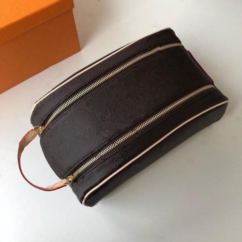New Travel Toiletry Pouch 28 cm Double Zipper Bag Protection Makeup Bags Clutch Women Genuine Leather Waterproof Cosmetic Bags