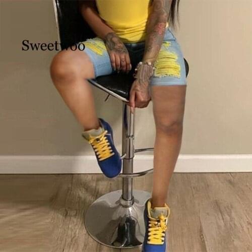 2020 New Summer Broken Denim Shorts Women Ripped Holes High Waist Short Yellow Jeans Hotpant Shorts Skinny Woman Plus Size S-5XL