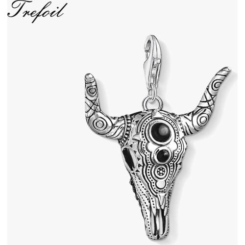 Charms Pendant Ethnic Bull Head 925 Sterling Silver Fit Bracelet Necklace Bag Europe Vintage Jewelry Accessories for Women Men