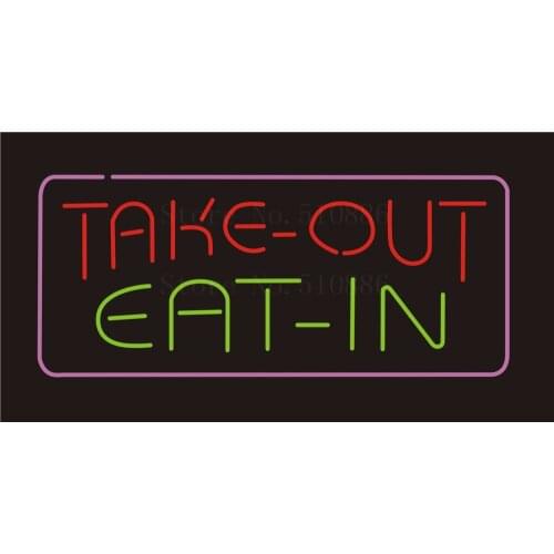 Custom NEON Sign Board Take out Eating Restaurant GLASS Tube Bar Club Display Store Shop Light Signboard Signage Signs 17*14"