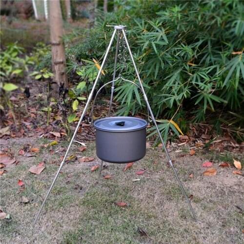 Portable Hanging Picnic Barbecue Bracket 3 Sections Camping Tripod Campfire Cooking Tripod Adjustable Grill Tripod Cooker Stand