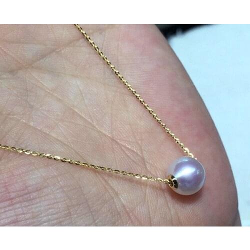 Lovely AAA 8.5-9mm Japan Akoya white pink round pearl pendant 18inch