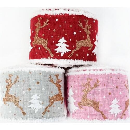 500cm/roll Christmas Linen Ribbon Christmas Tree Ribbon Garland Bowknot Birthday Party Wedding Holiday Gift Decoration Supplies