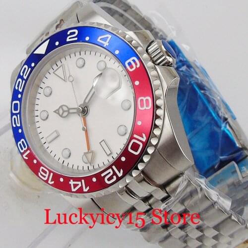 Nologo BLIGER Brand Automatic Men Wristwatch GMT Hand Rotating Bezel Jubilee Bezel Sterile Dial