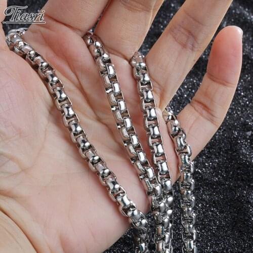 Tiasri 316L Silver Color High Quality Stainless Steel Jewelry Men Women Necklace Box Chain Collar Choker Halloween Friends Gift