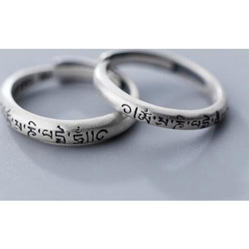 Tibetan Buddha Jewelry 990 Sterling Silver Tail Rings For Women Men Lovers Simple Six Words Om Mani Padme Hum Adjustable Size