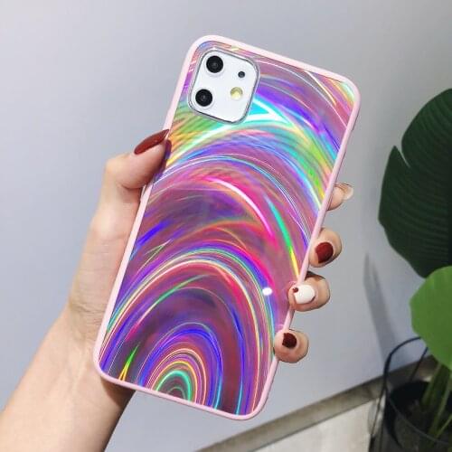 Mirror Glitter Case For iPhone 11 Pro Max X XS max XR 7 8 Plus 6 6s Plus SE 2020 Fashion 3D Cute Silicone Frame Rainbow Laser