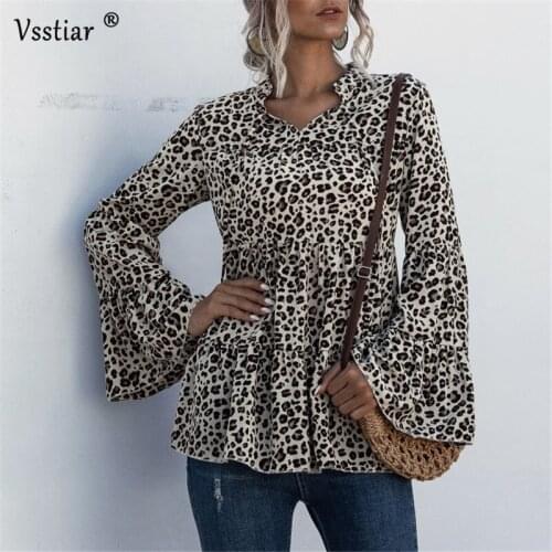 2020 Print Blouse Women Fashion Long Flare Sleeve Loose Blouse Autumn Winter Casual Ladies Plus Size Streetwear Shirt