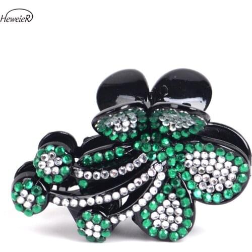 Women Accessories Plastic Rhinestones Crystal Stone Flower Hair Clip Claw Clamp Grip Hairpiece Headwear Ponytail Holder Hairwear