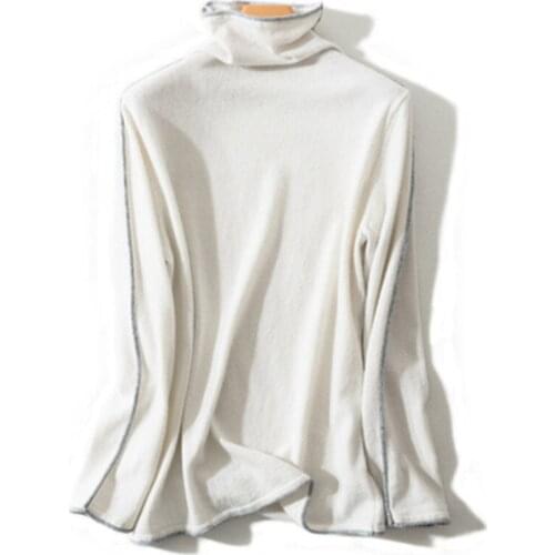 Pure cashmere high collar knit women fashion lacing wire solid loose short pullover sweater S-2XL retail wholesale