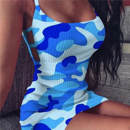 Fashion Sling Dress Women Casual Camouflage Printed Sexy Tight-fitting Sleeveless Bag Hip Dress Elegant Slim Dresses New