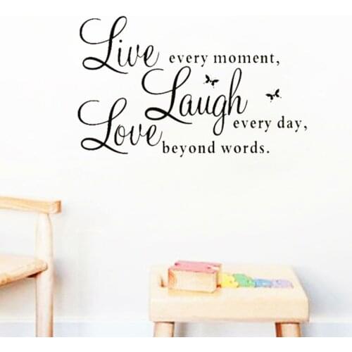 Live Every Moment Laugh Every Day Love Beyond Word Inspirational Quotes Wall Stickers Bedroom Home Decoration Diy Pvc Mural Art