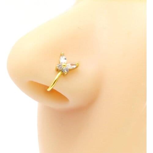 1Piece Crystal Butterfly Fake Nose Ring Non Piercing Clip On Nose Ring Indian Style Heart Nose Cuff Fake Piercing Nariz Jewelry