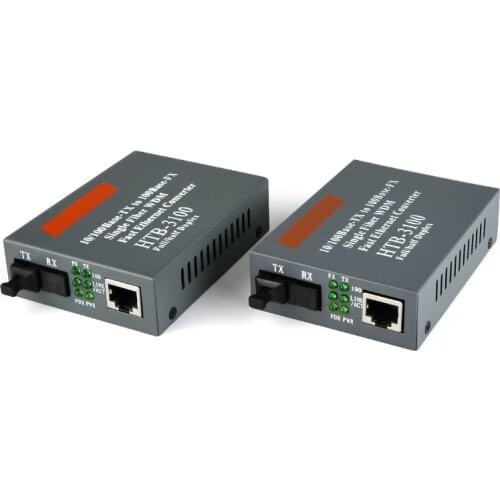 2pcs HTB-3100A/B 25KM SC netLINK 10/100Mbps Single-mode Single-fiber WDM Fiber Media Converter A 1310nm-TX, B 1550nm-TX US Plug