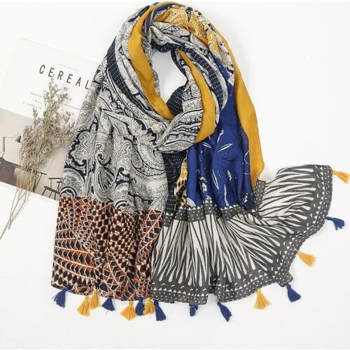 2021 Fashion Floral Tassel Cotton Shawl Scarf Women Print Linen Wrap Headband Bufandas Muslim Hijab Sjaal Womens bandana Snud