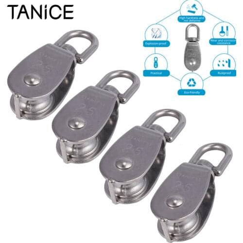 TANiCE 4Pcs M25 Pulley 304 Stainless Steel Heavy Duty Single Wheel Swivel Lifting Rope Pulley Block Waterproof Anti-rust Pulley