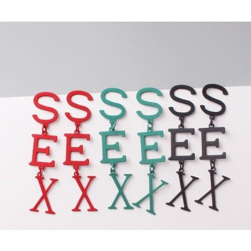 5Colors English Letter SEX Long Pendant Earring Black Green Red Color Spray Metal Orecchini Statement Party Jewelry Girl Gift