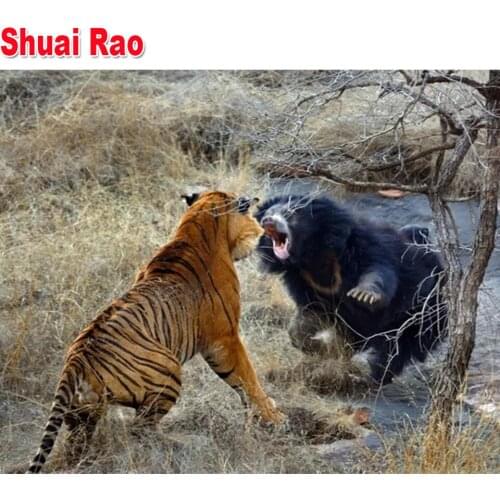 Paint by diamond tiger fight with bear diamond painting Cross stitch 5d diy diamond embroidery full square round mosaic set art