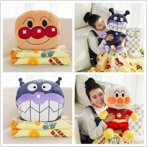 Anpanman Plush Cute Kawai Toy Hand Warmer With Blanket Animal Cartoon Pillow Lovely Gifts for Kids Baby Children Good Quality