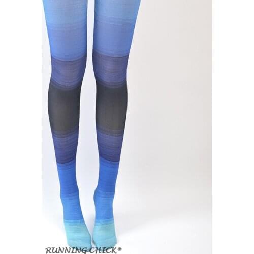 RUNNING CHICK Gradient Color Blue Striped Pantyhose College Wind Stockings