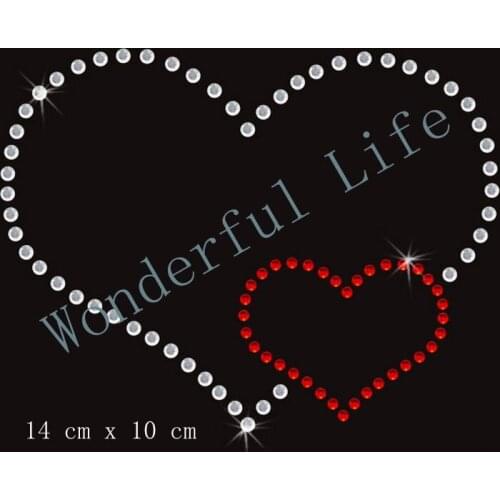 Free Shipping 2 Hearts Iron On Bling Transfer