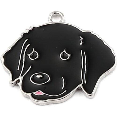 Zinc Based Alloy Charms Labrador Retriever Dog Silver Color Black Enamel 28mm x 25mm, 5 PCs