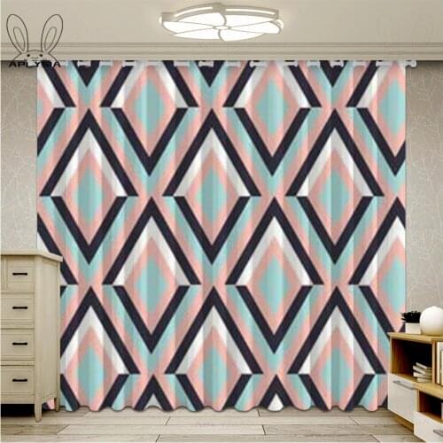 Colored Diamond Geometry Nordic Curtains Stitching Stripe Window Shade Drapes Fabric Cortinas For Living Room