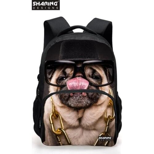 New 3D Custom Children School Backpack for Teenage Boys Cool Animal Pug Dog Backpack Fashion College Students Animal Backpack