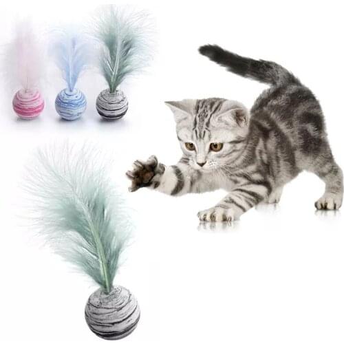 Dropshipping Delicate Cat Toy Star Balls With Feather High Quality Material Light Foam Ball Throwing Funny Interactive Plush Toy