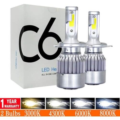 Elglux 2Pcs Super bright H4 LED COB Chip Auto Car Headlight 72W 8000LM High Low Beam All In One Automobiles Lamp 6000K 12V