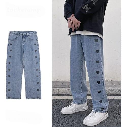 ERENEJIAN Mens Fashion Printed Hip Hop Jeans Joggers Hi Street Loose Fit Denim Trousers Pants Painted Baggy Bottoms