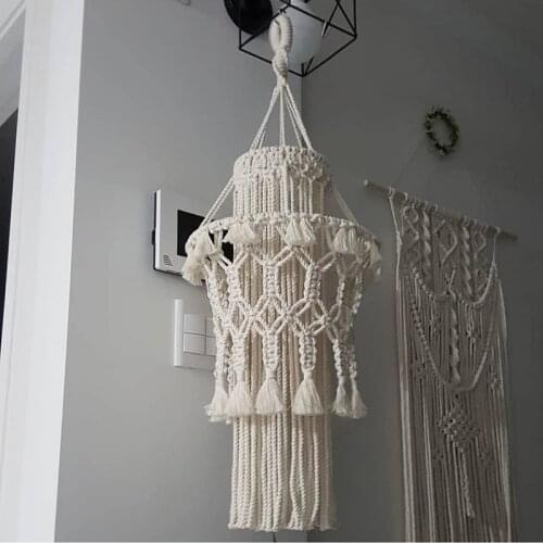 Homestay cotton yarn hand-woven hanging lamp shade chandelier cover room circular hanging pendant tapestry boho decor macrame