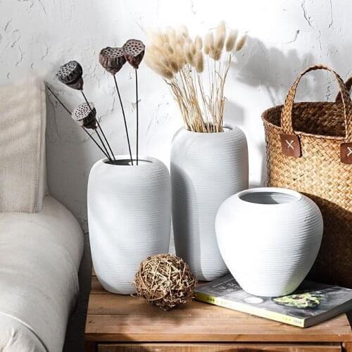 Ceramic dried flower vase Nordic Japanese style flower arrangement white pot living room homestay Zen decoration ornaments vases