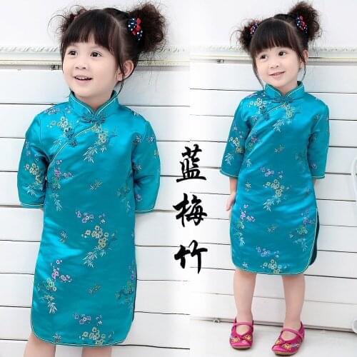 Tang suit cheongsam girls dress for 2-12 years old baby clothes dresses kids 2018 summer classic style princess cotton cheap new