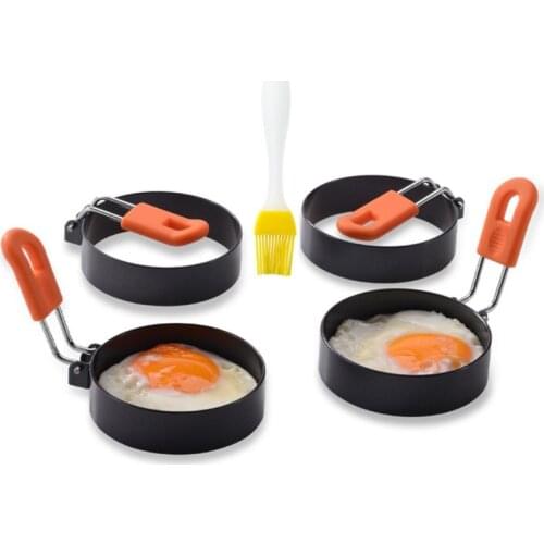 4 Pcs Omelette Ring Round Fried Egg Mold with Anti-Scald Handle Stainless Steel Pancake Mould Tool Set for frying Egg 449E