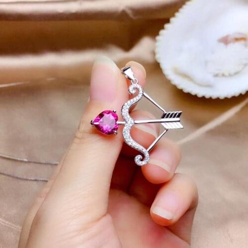 Cupids arrow style Natural Pink Topaz pendant of women necklace real 925 silver certificate red heart girl confession gift