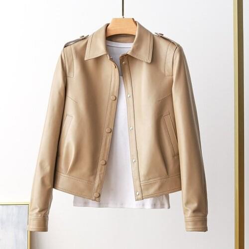 Genuine Sheepskin Leather Jackets Women 100% Sheepskin Leather Coat Female Fashion Simple Woman Jacket Femme Veste Zjt2621