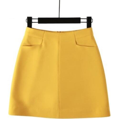 Summer Short Skirts A-line Chic Ladies Tailored Mini Skirts One-step Midiskirts Girls Thin High Waist Fashion Pockets Favourable