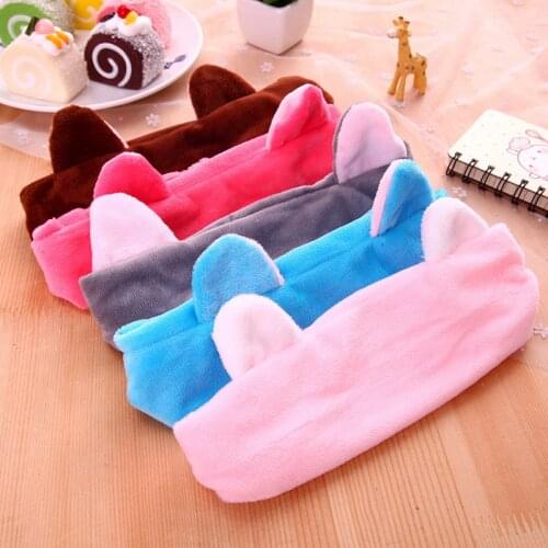Lovely Cat Ears Makeup Shower Soft Headband Cartoon Elastic Hair Hold Bands Women Girls Hairband HairAccessories Wash ToolTurban